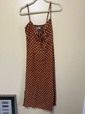 Faithful the brand Polka Dot Tie-Front Slip Dress in Rust